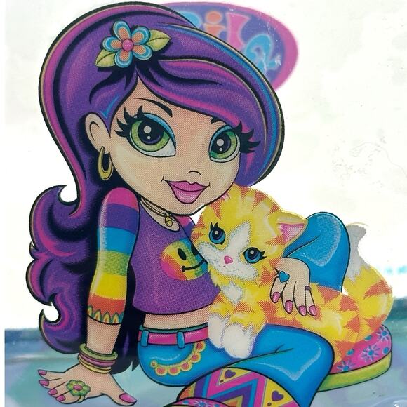Lisa Frank Girl w/ Cat Kitten Make-Up Vinyl Clear Bag Pen Pencil Case Pouch - Picture 2 of 10